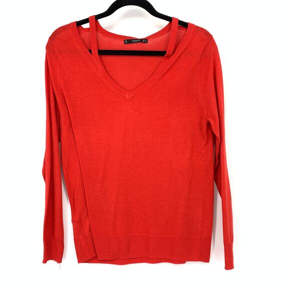 Mango Pullover V-Neck Sweater Womens Size S Red Long Sleeve Neckline Cutout NEW - Picture 1 of 7